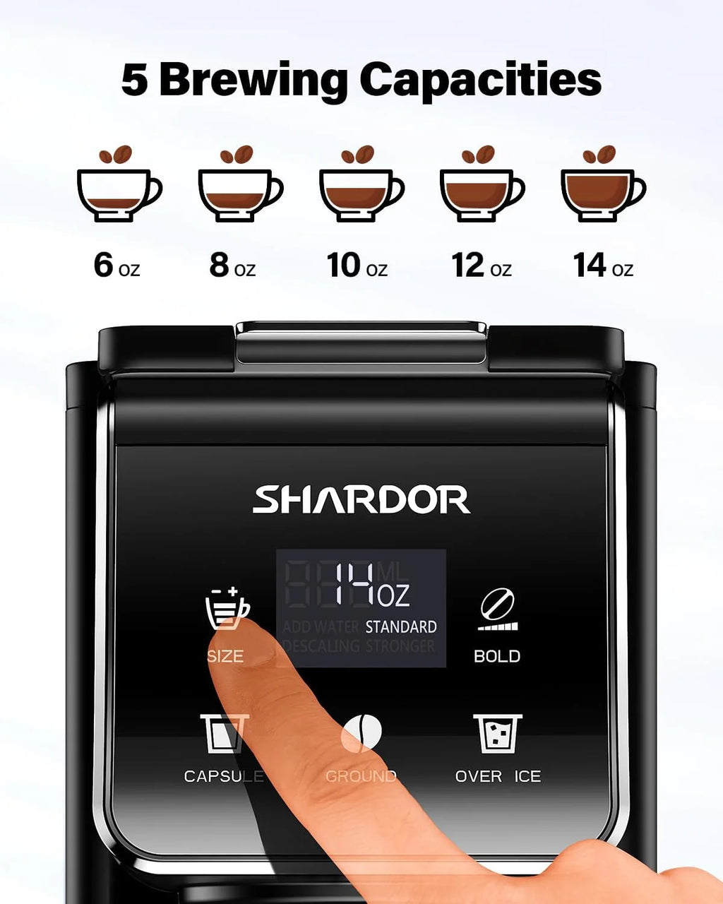 SHARDOR Coffee Maker Hot & Iced With Bold Setting,Single Serve Coffee Maker For K Cup And Grounds???52 Oz Removable Water Tank,6-14 Oz Brew Sizes,One Cup Kcup Coffee Machine With Reusable Filter, Black