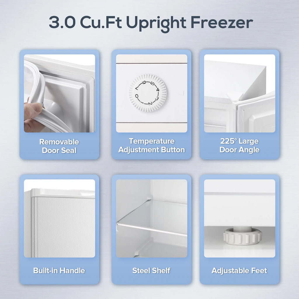 Auseo 3 Cu.ft Single Door Freezer, Compact Mini Freezer with Reversible Door for Kitchen, Apartment, Basement, Dorm, Black