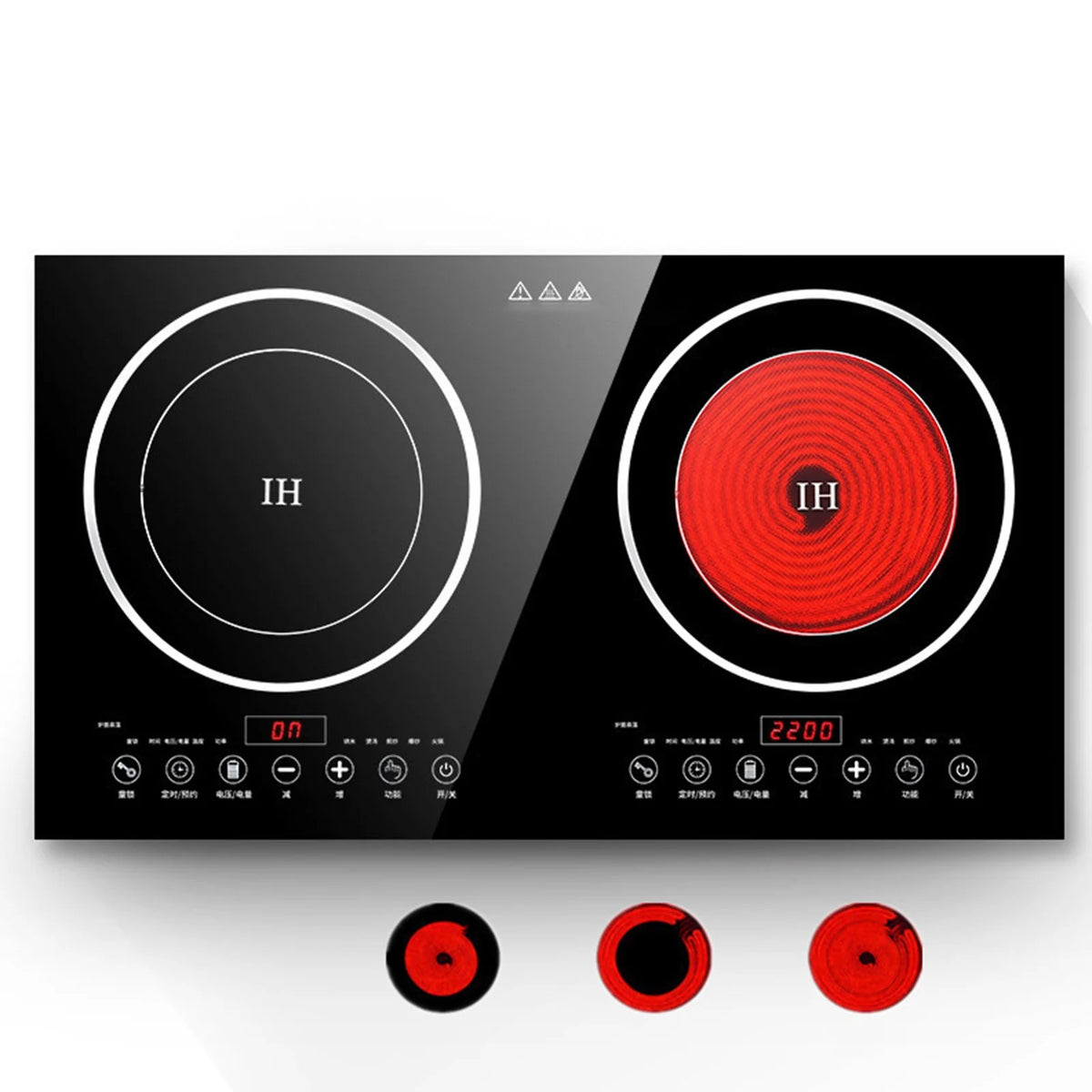 DERCLIVE Electric Ceramic Stove Induction Cooktop, Electric Stove 2 Burner Electric Burner Countertop Infrared Induction Cooker Home Cooktop Cooking Furnace,2200W  2200W