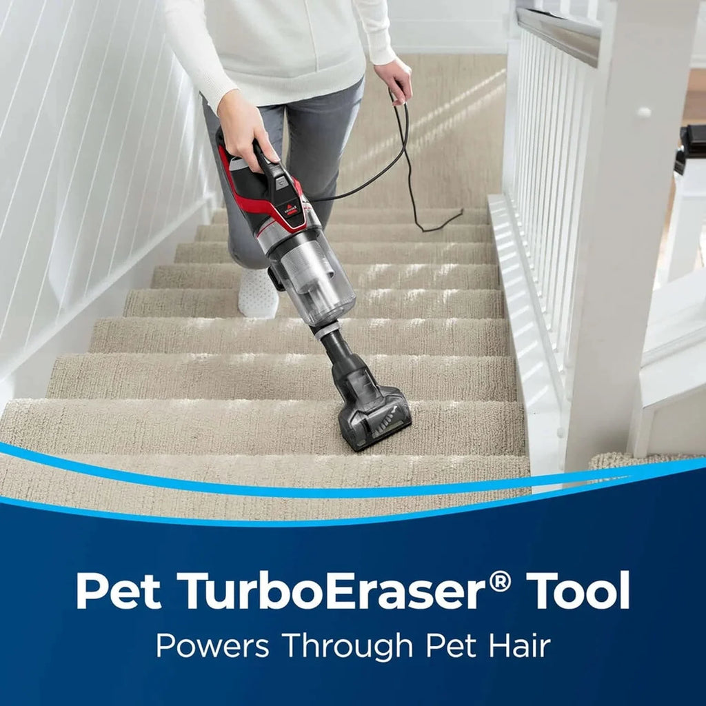 BISSELL Pet Hair Eraser Slim Corded Stick Vacuum, Carpet, Area Rugs, Hard Floor, Upholstery, Lightweight, Swivel Steering, Tangle-Free Brish Roll, 3875, Black