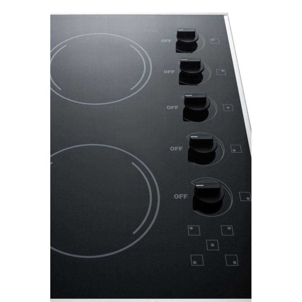 27" wide 5-burner radiant cooktop made in the USA in smooth black ceramic glass finish
