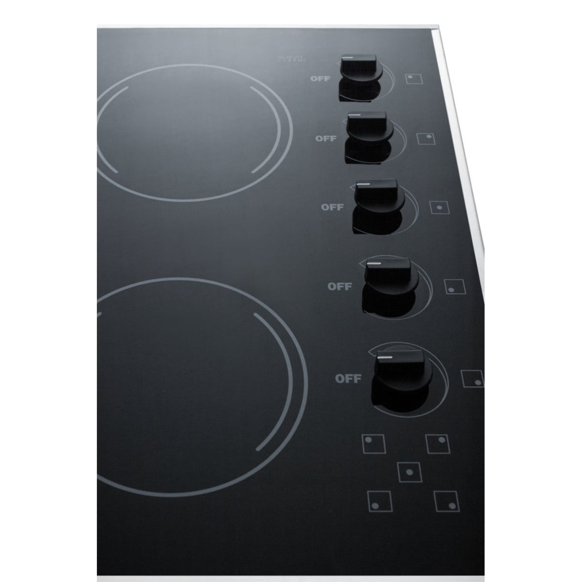 27" wide 5-burner radiant cooktop made in the USA in smooth black ceramic glass finish