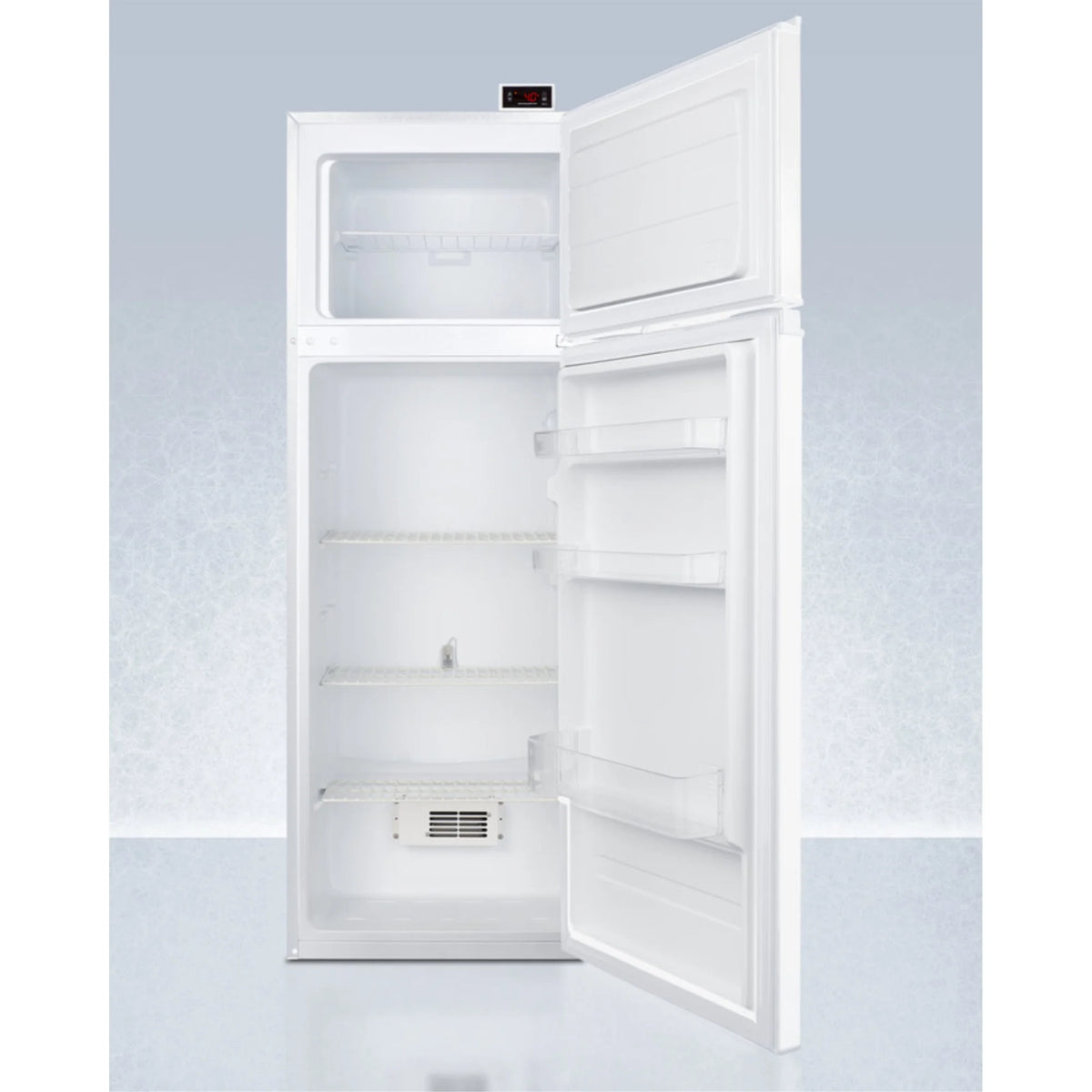 General purpose refrigerator-freezer with digital controls, internal fan, alarm/thermometer, and 2-8C refrigerator section