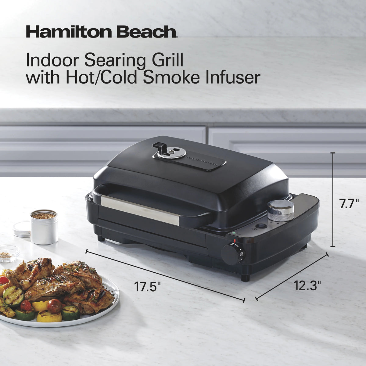 Hamilton Beach Electric Indoor Grill with Hot and Cold Smoke Infuser and Smoking Rack, Black