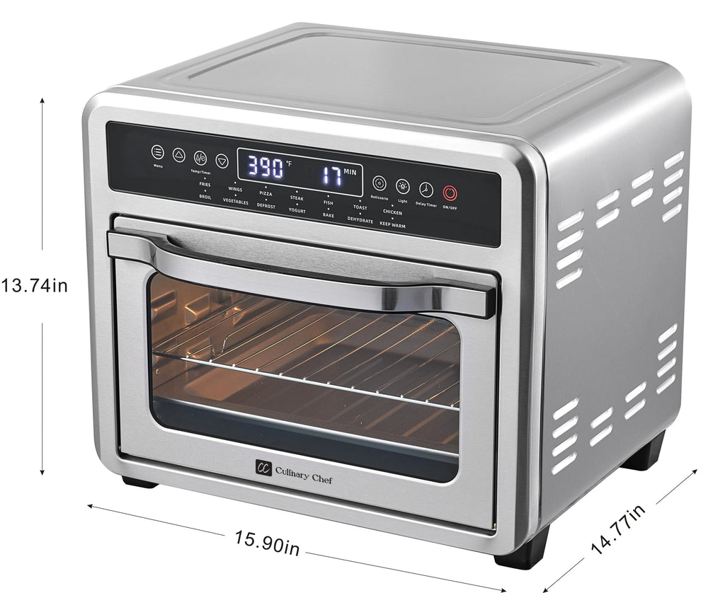 Culinary Chef Air Fryer Oven, Digital, 26 Quart 10-in-1 Countertop Toaster Oven and Air Fryer Combo in Stainless Steel