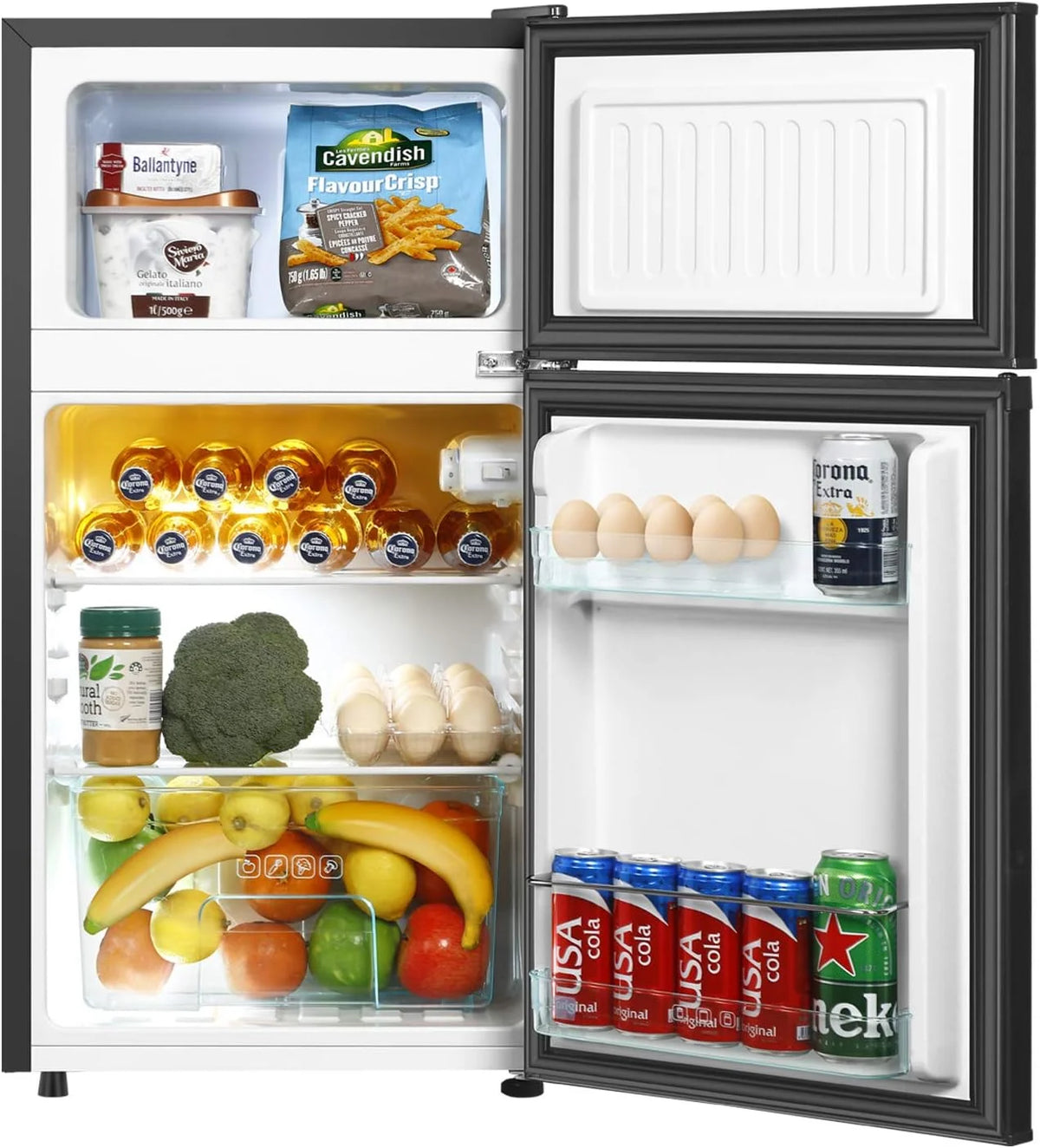 Kcpolre Pink Mini Fridge with Freezer 3.2 Cu.ft Refrigerators, Adjustable Glass Shelves, Quiet Dual Door Dorm Fridge for Bedroom, College, Office