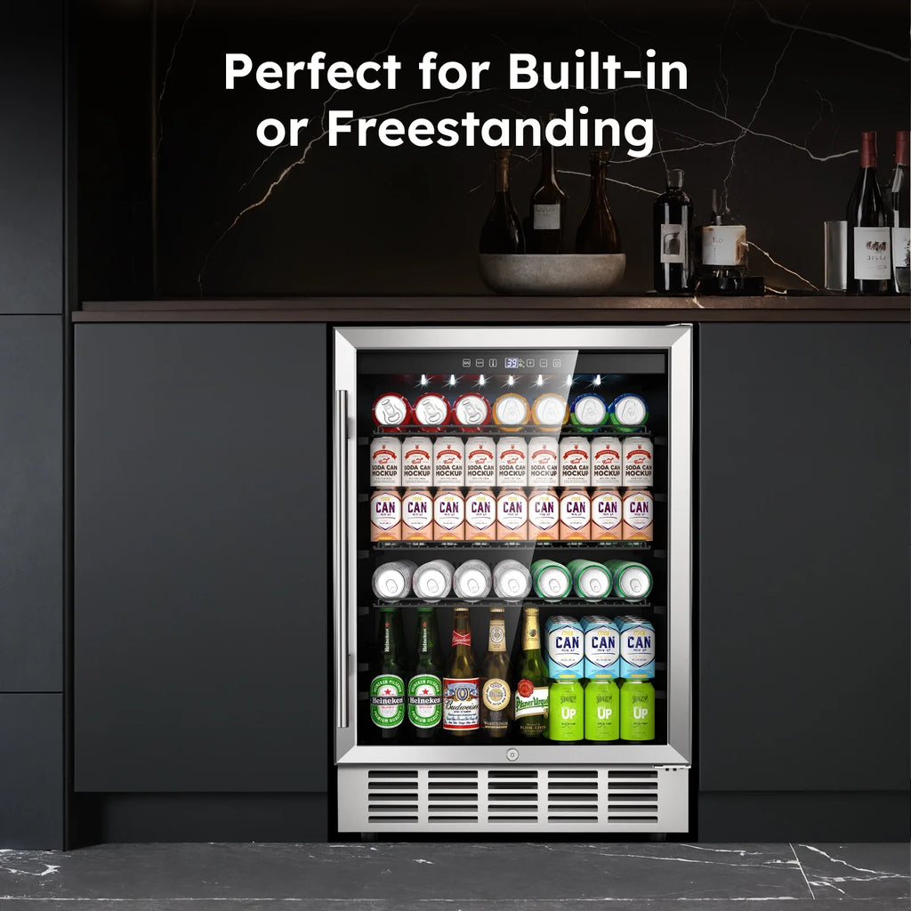 QAUSOU 24 Inch Under Counter Double Drawer Fridge, Weather Proof Stainless Steel Outdoor Beverage Refrigerator for Patio