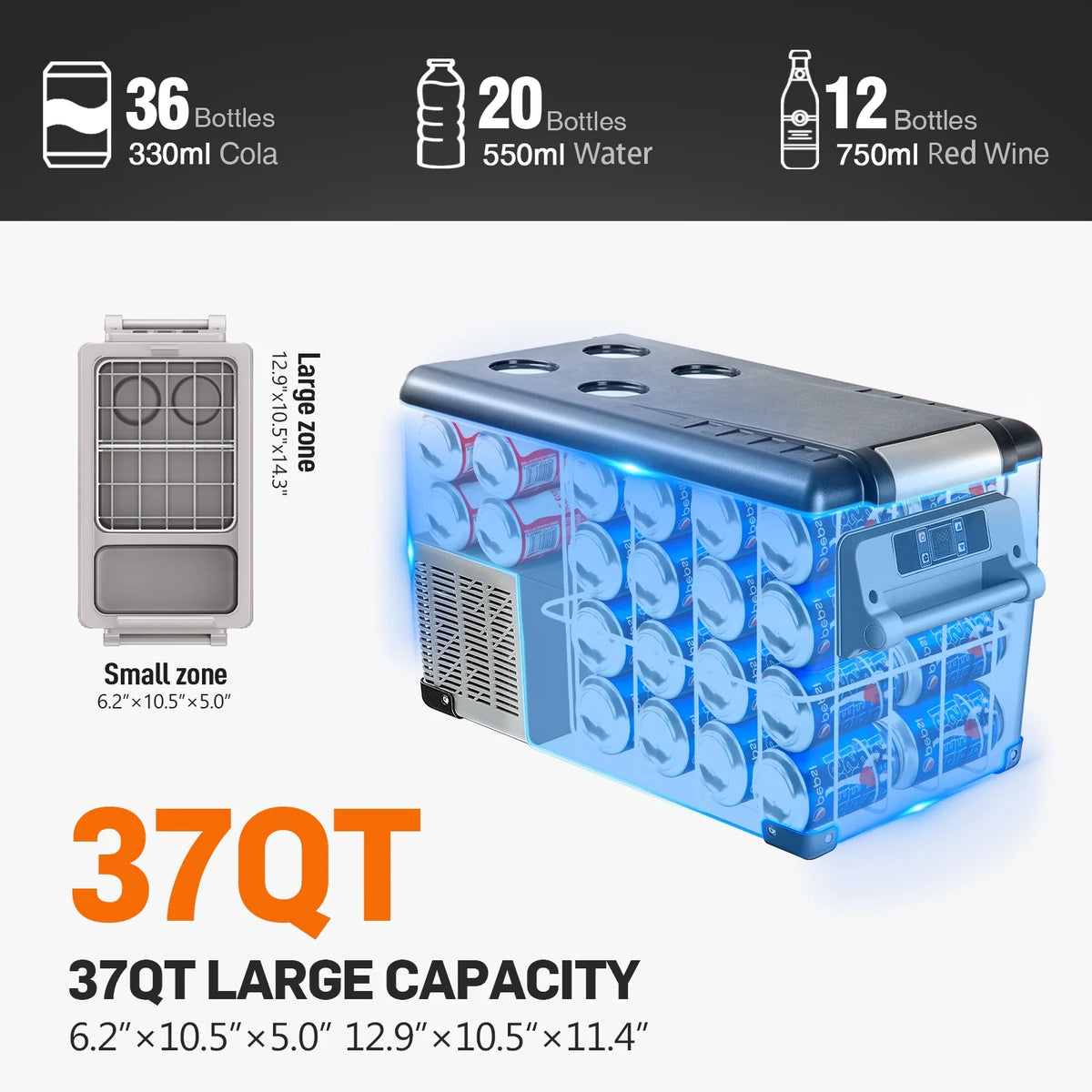 EUHOMY 12 Volt 46QT Car Refrigerator with Bluetooth APP Control, 12/24V DC & 110V AC, Portable Freezer Fridge Cooler for Car, RV, Camping, Home Use