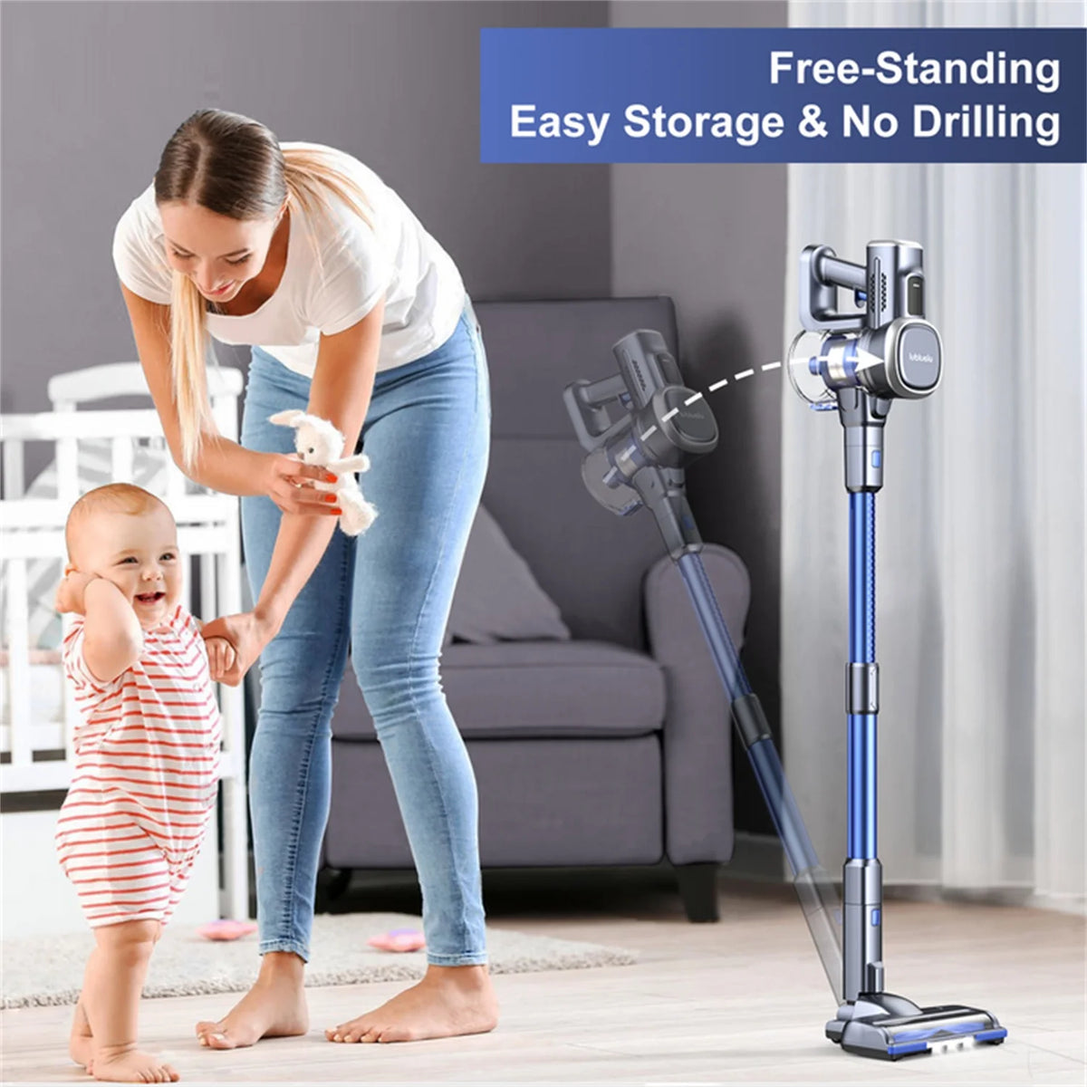 Lubluelu Free-Standing Vacuum Cleaner 25KPa,Powerful Lightweight Cordless 6 in 1 Stick Vacuum Cleaner for Carpet Floor Pet Hair Home