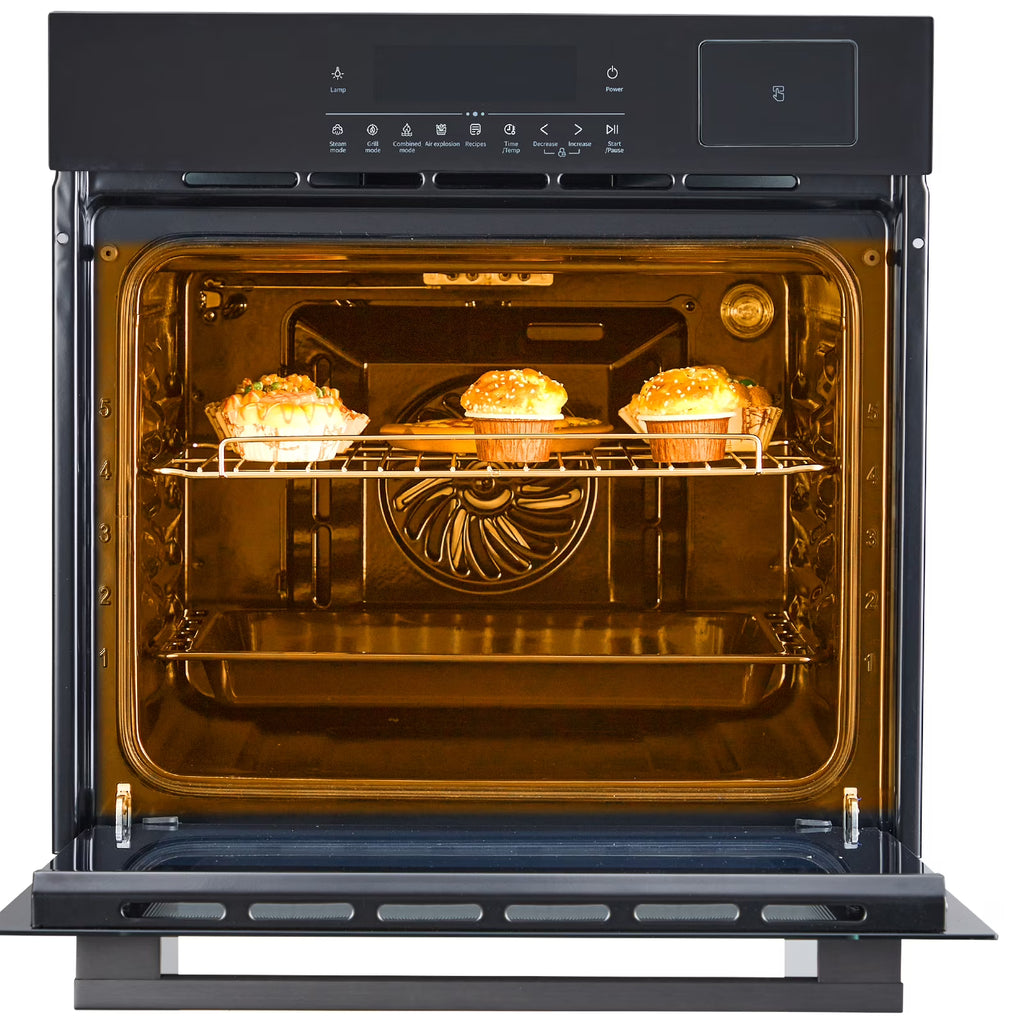 24" Electric Wall Ovens  with 8 Baking Modes 2.5Cu.ft Built-in Electric Ovens with Air Frying Function 3000W Touch Control Double-Layered Glass Door Silver