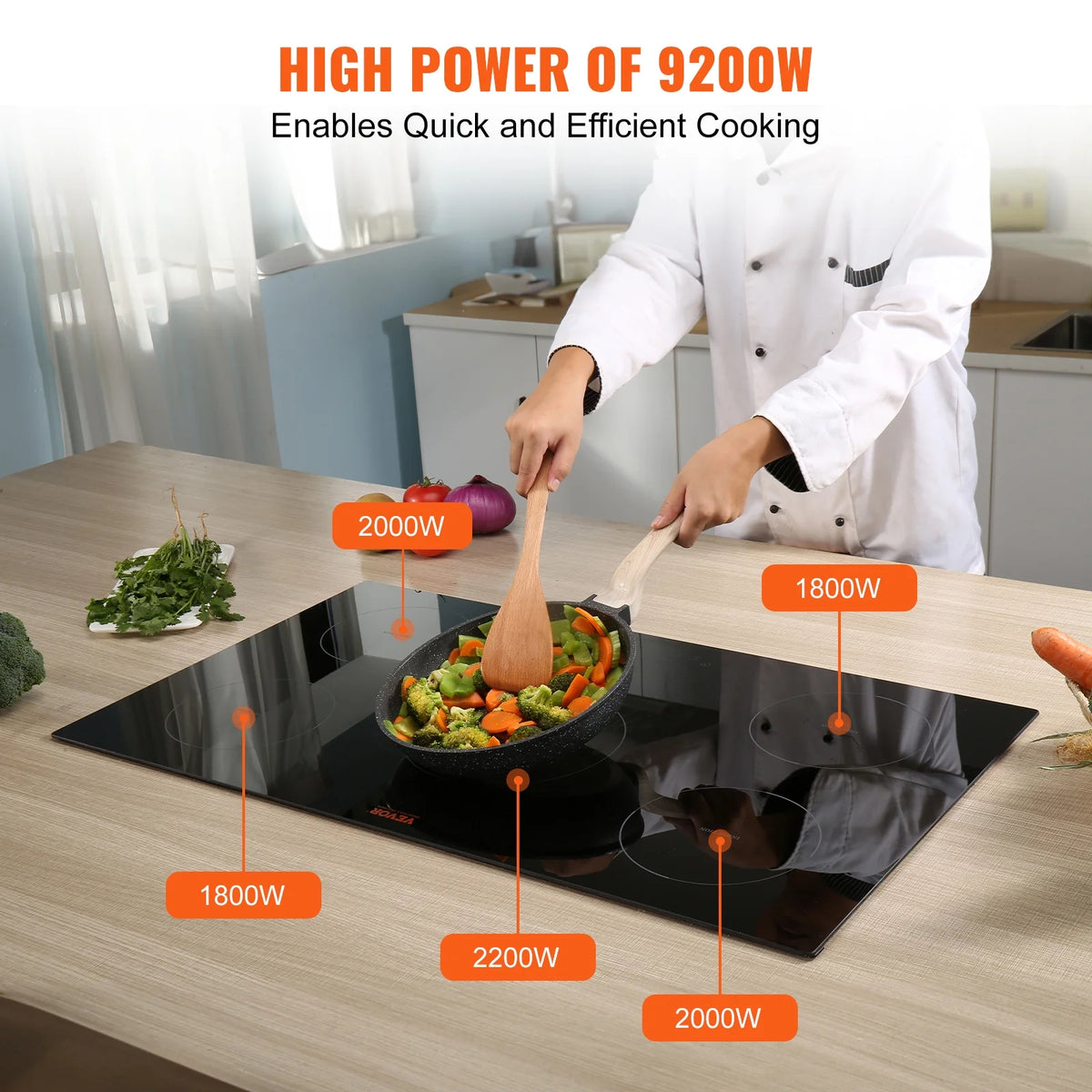 BENTISM 36 inch Electric Cooktop 5 Burners Ceramic Glass Stove Top Touch Control 9200W 9 Heat Levels Built-in Electric Stove