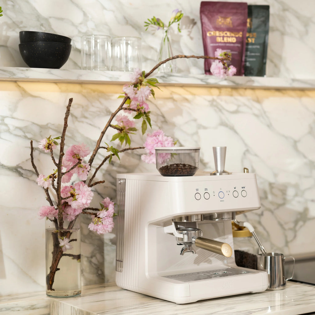 Thyme & Table Barista Grade Espresso Machine with 15-Bar Pressure, Conical Burr Grinder and Steam Wand, Sand White