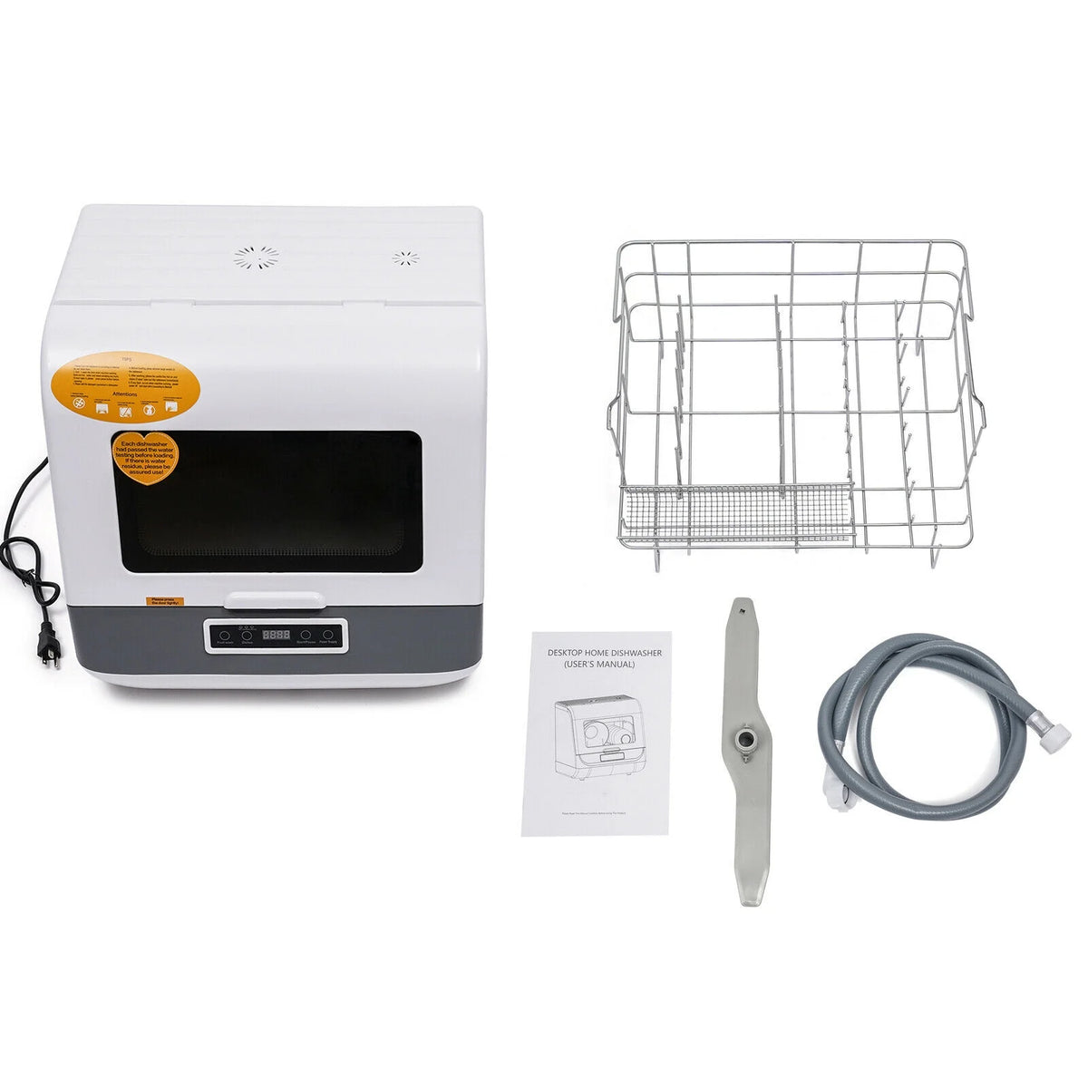 Fichiouy Portable Countertop Dishwasher 3 Programmes with LED Display&Water Pipe Air Dry Function White