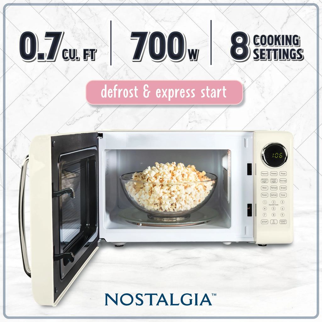 Nostalgia Retro Microwave Oven - 0.7 Cu Ft & 700-Watt Countertop Microwave with Glass Turntable, Child Safety Lock, 8 Auto-Cook Programs & Digital Clock - Aqua
