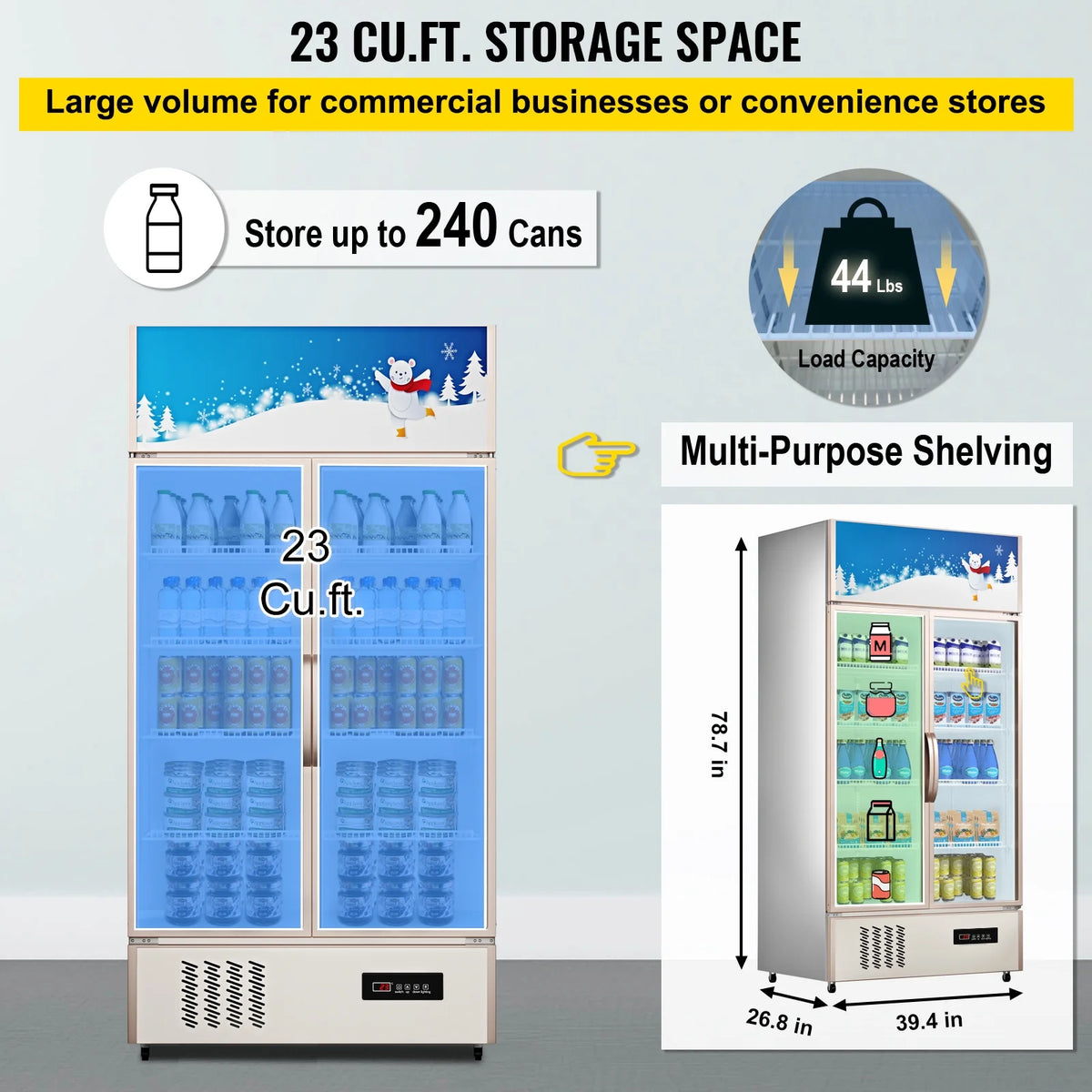 KFFKFF 23 cu.ft. 2Glass Door Commercial Refrigerator Commercial Refrigerator with Illuminated LED Upright Drink Chiller ( Dual Swinging Door)