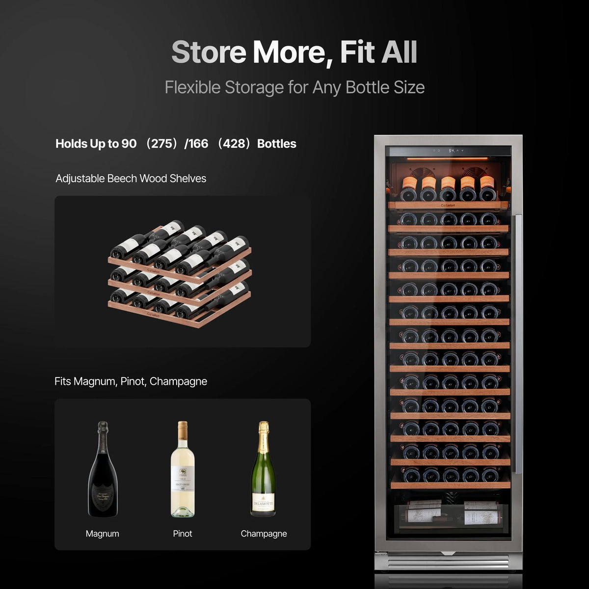 Ca'Lefort 24 inch 166-Bottle Wine Cooler Refrigerator???Freestanding/Built-In??? Dual Zone 3-Color LED Lighting ??? for Home, Bar & Office