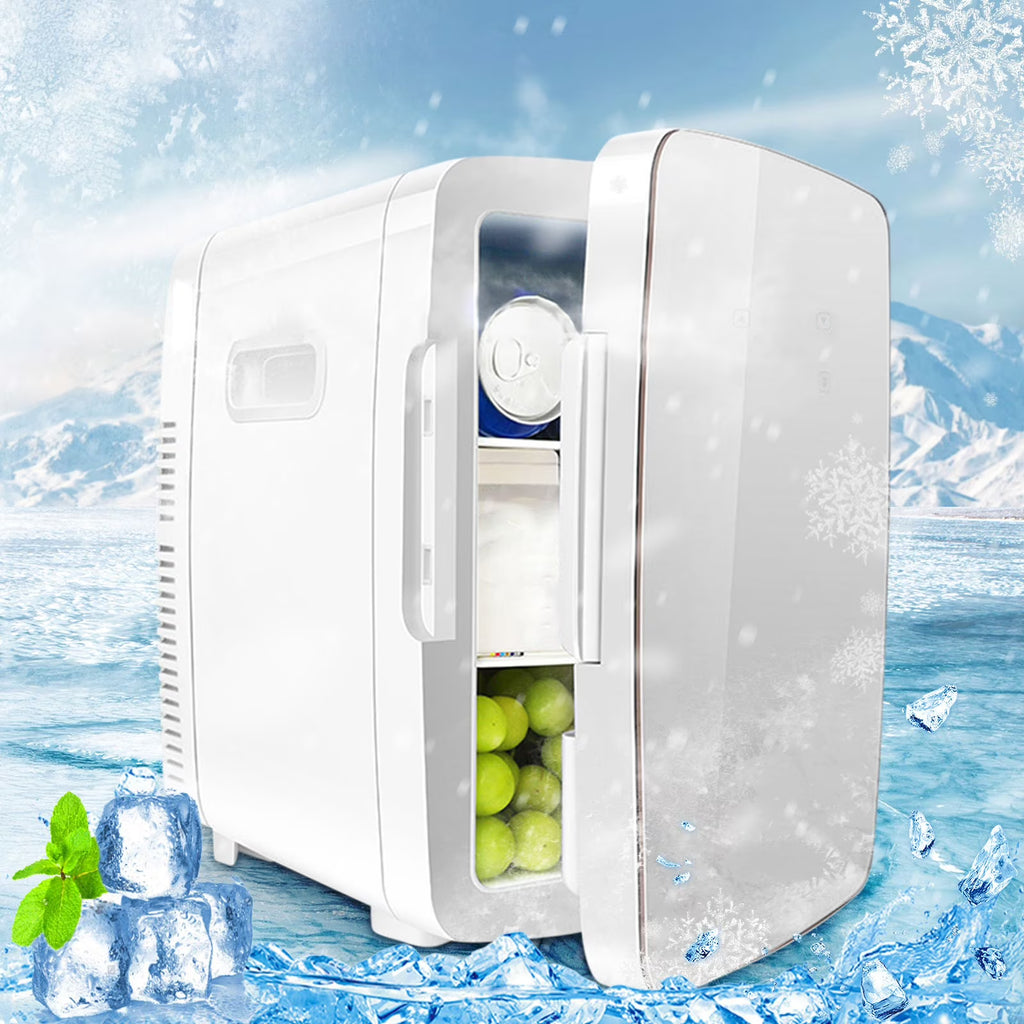 FYHALE Mini Fridge with Freezer, 15 L/21 Can Personal Refrigerator, Portable Cooler &Warmer, Beverage & Skincare, 110V/12V, Silver