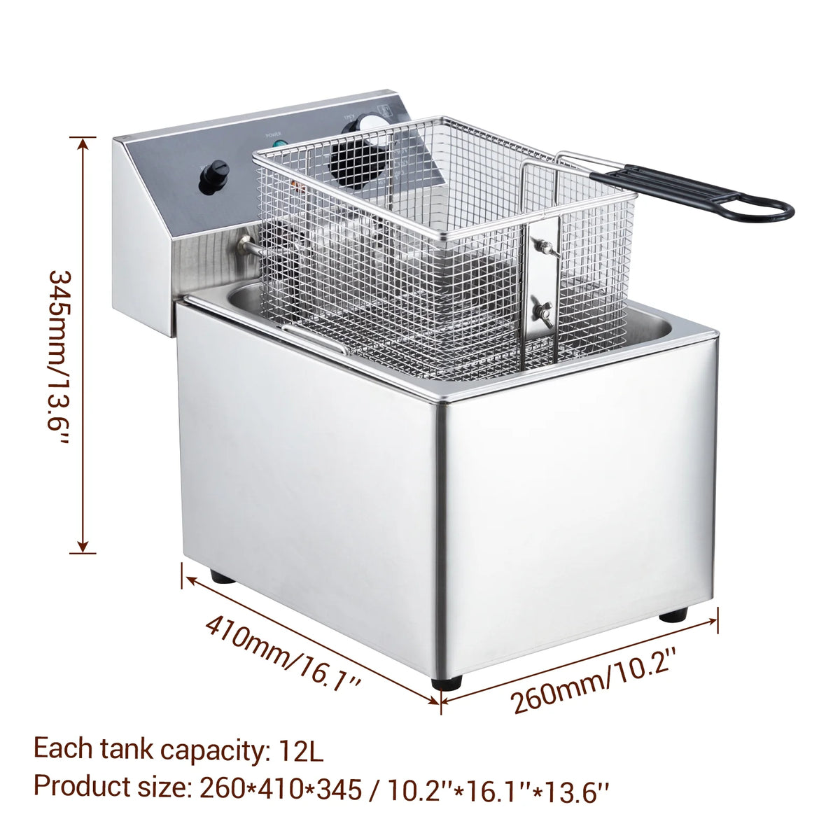 Electric Deep Fryer,Tank Stainless Steel Deep Fryer, Temperature Control, Countertop Fryer for Home Kitchen and Restaurant, 110V