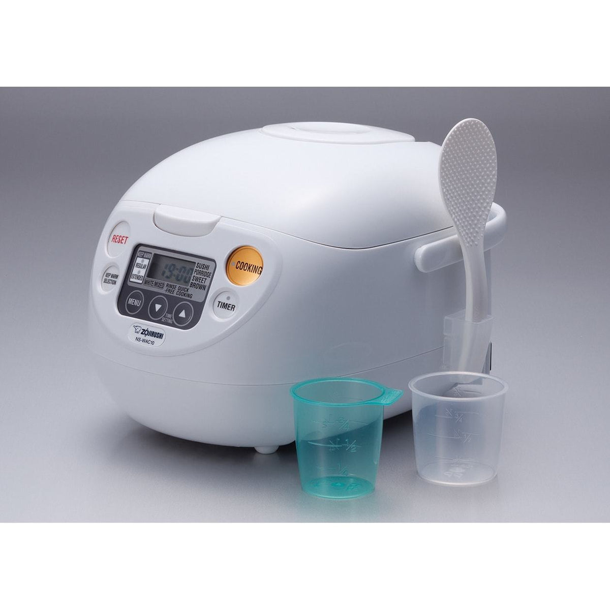 Zojirushi Micom Rice Cooker and Warmer (10-Cup / Cool White) with Bamboo Stir Spatula and Mitt