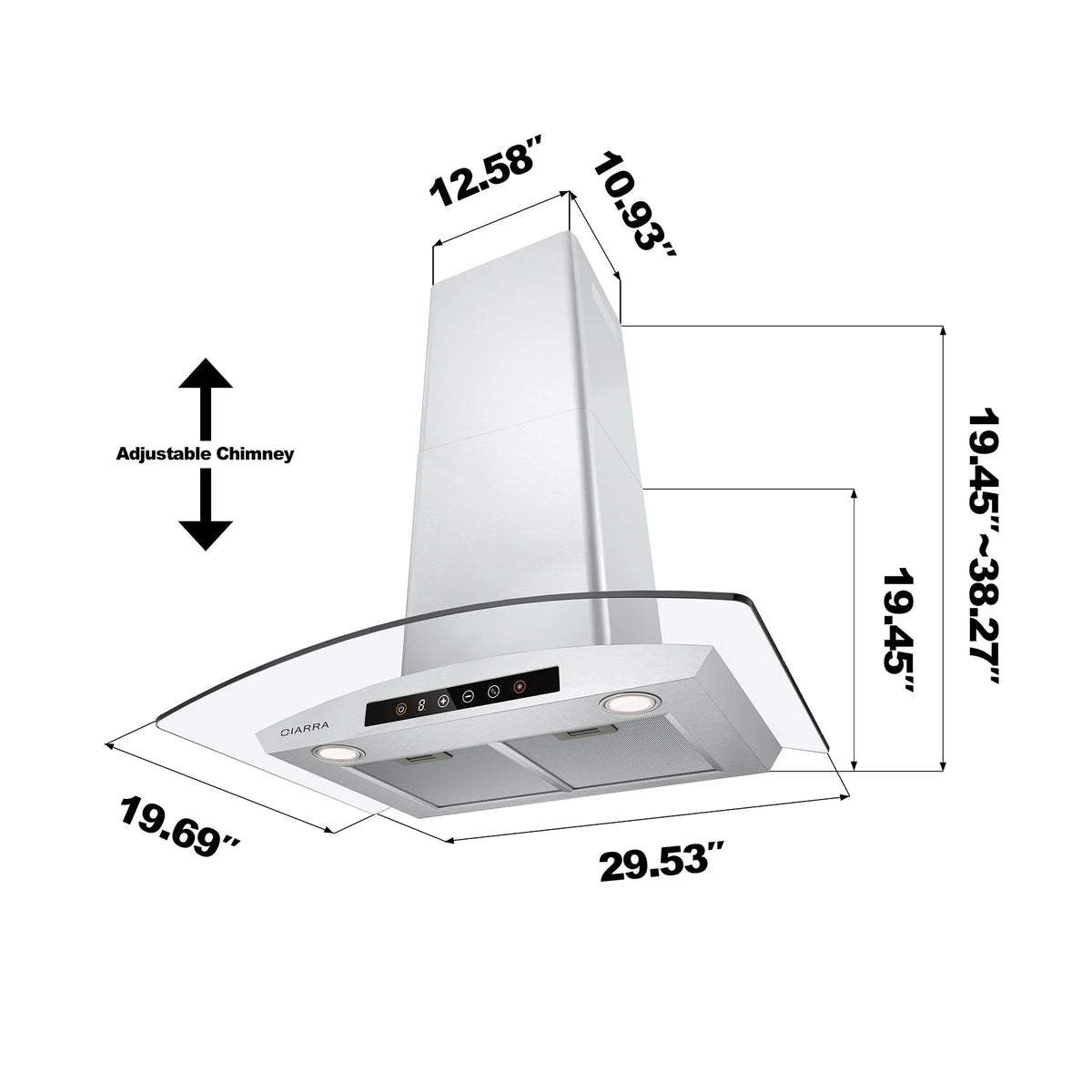 CIARRA Wall Mount Range Hood 30 inch 450 CFM with WIFI/Voice Control CAS502W75
