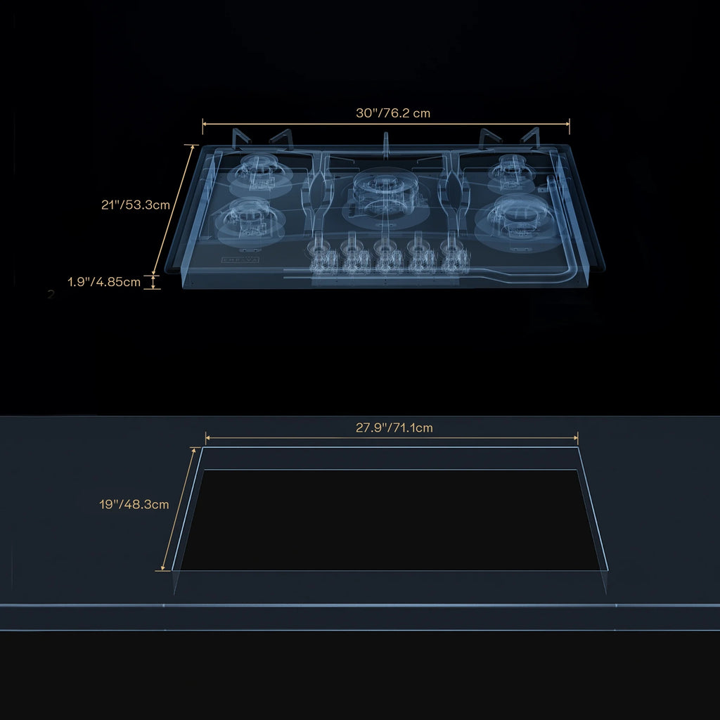 Empava 30'' Built-in Gas Stove Top - Stainless Steel LPG Natural Gas Cooktop - 5 Sealed Burners