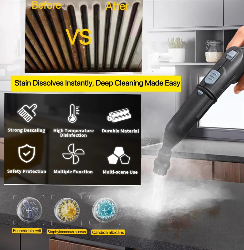 Steam Cleaner, 2-Quart Canister Steamer with 18 Accessories for Floor, Grout, Upholstery, Car Detailing, Kitchen Degreasing & High-Temp Sanitizing