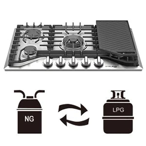 Gasland Chef  30" 5 Burners 30" Gas Cooktop, Stovetop, NG/LPG,Stainless Steel, Auto Ignition