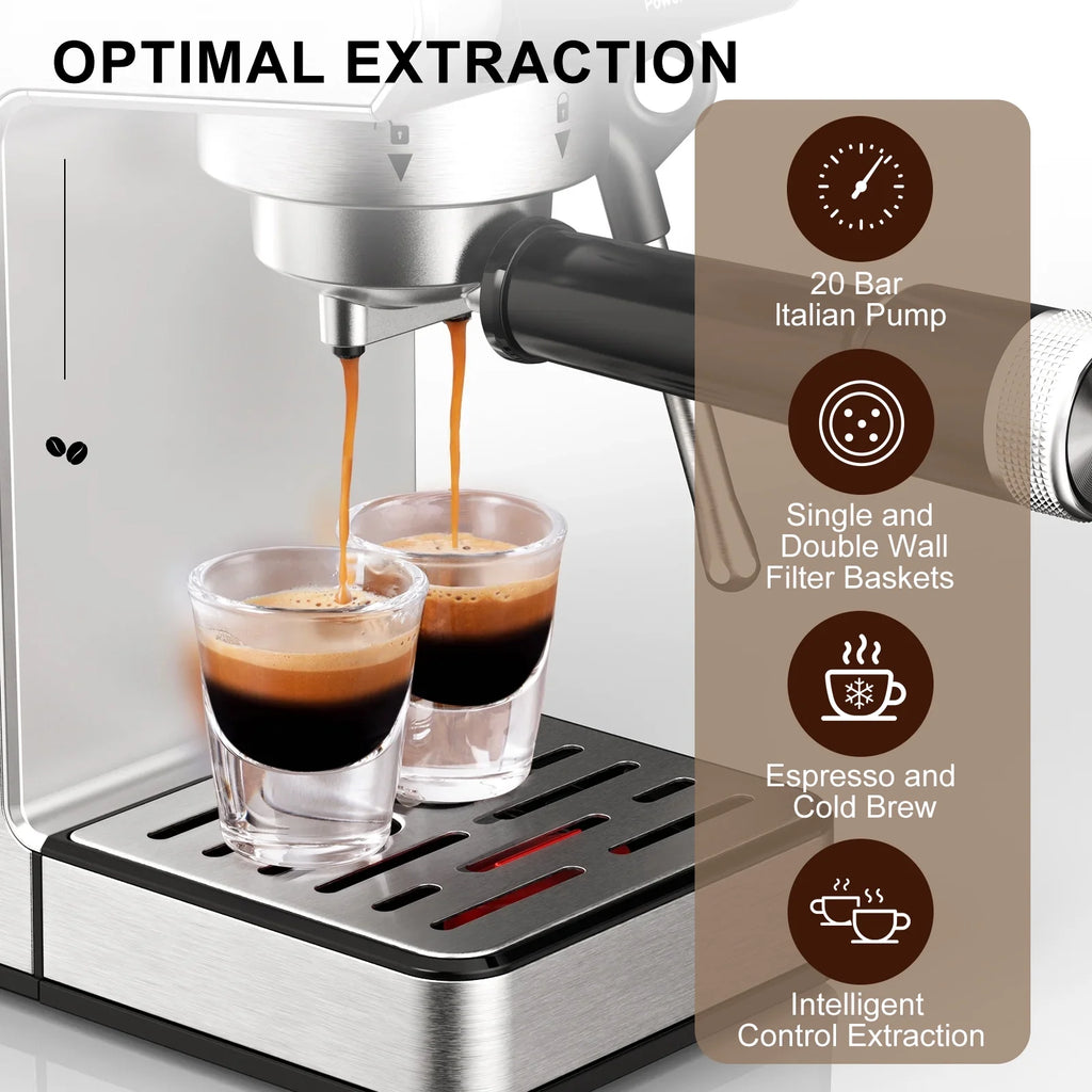 LINKChef Espresso Machine 20 Bar, Professional Espresso Maker with Milk Frother Steam Wand