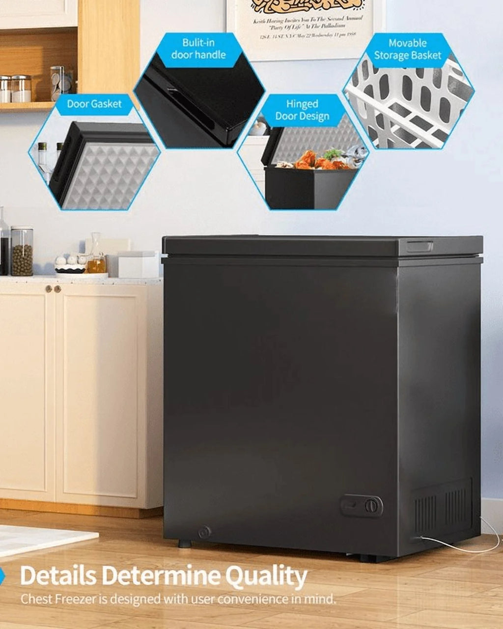 DISHUP 10.0 Cu.Ft Chest Freezer, Small Deep Freezer with Removable Basket, Adjustable Temperature, for Home/Office/Garage/Bar