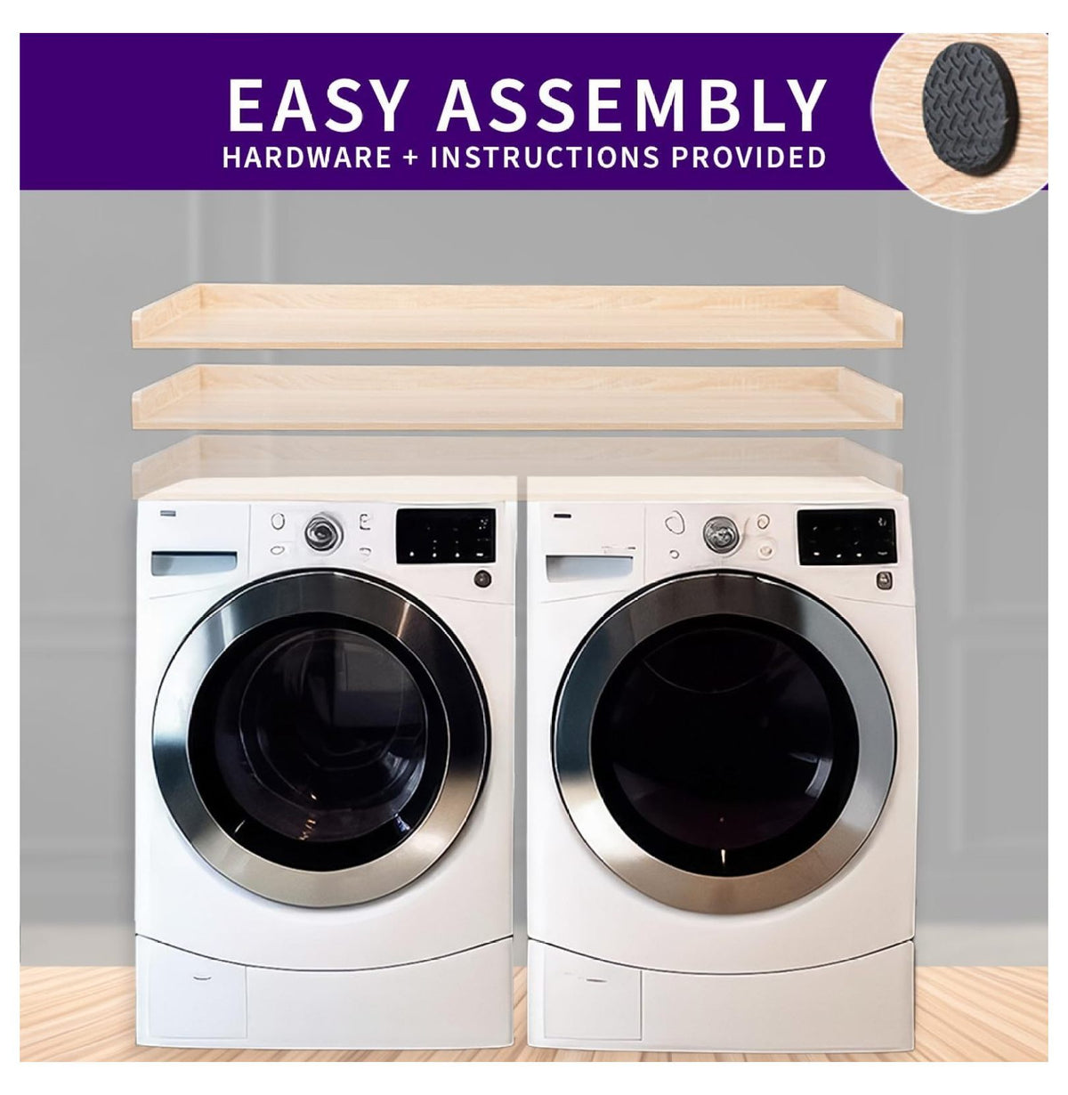 YOSITiuu Washer Dryer 54 inch Countertop with Safety Ledge for Laundry Room Organization, Light Wood, LF-WDCT1C