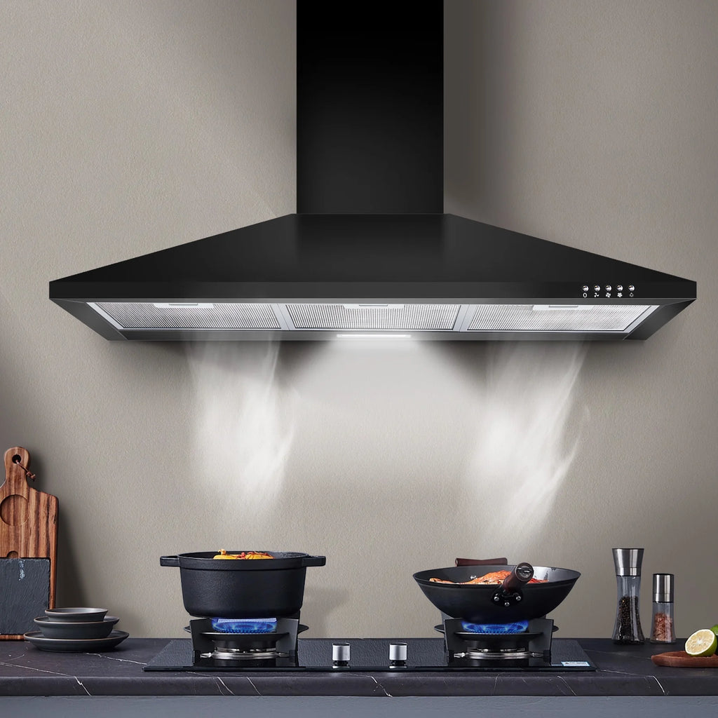 36-inch Wall Mount Range Hood 450CFM 3-Speed, Stainless Steel with LED Light, Adjustable Chimney 15.7-30.7in, Ducted/Ductless Ready, Quiet Under 55dB, 5-Layer Filters