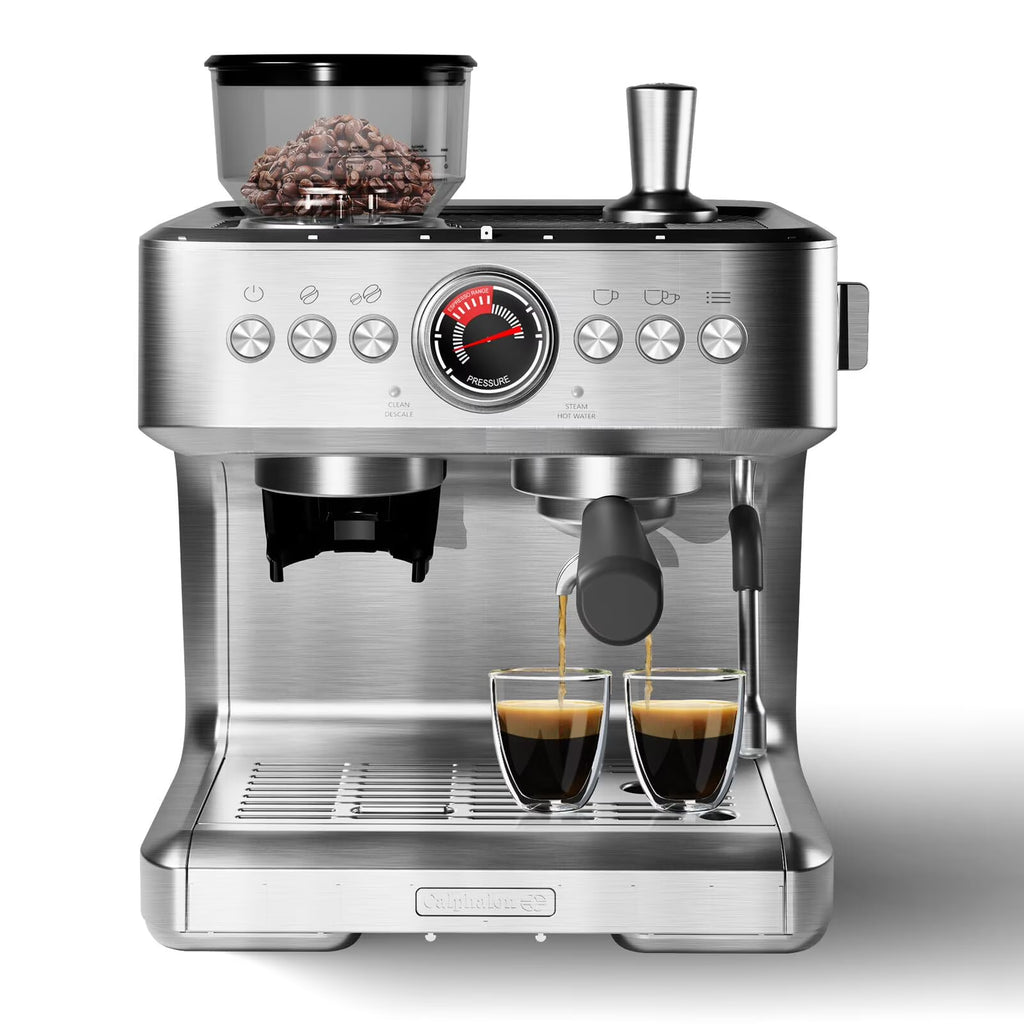 Espresso Machine with Built-in Grinder,Italian ULKA 15 Bar Espresso Machine - 85oz Water Tank, Dual PID Control, Milk Frother & Auto-Cleaning for Perfect Lattes and Cappuccinos