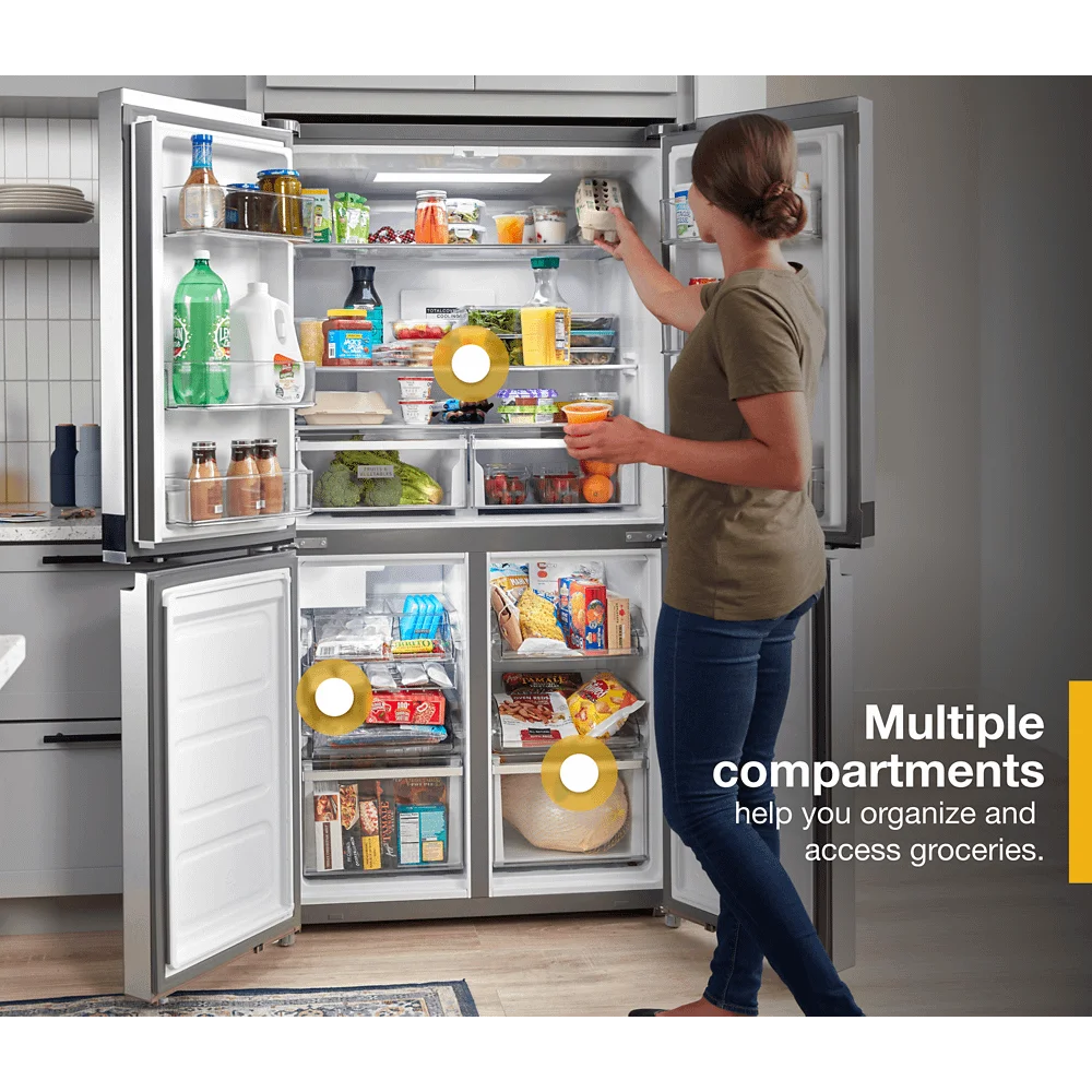 Whirlpool Counter Depth 4 Door Refrigerator, Metallic Steel, 36", 19.4 cu ft