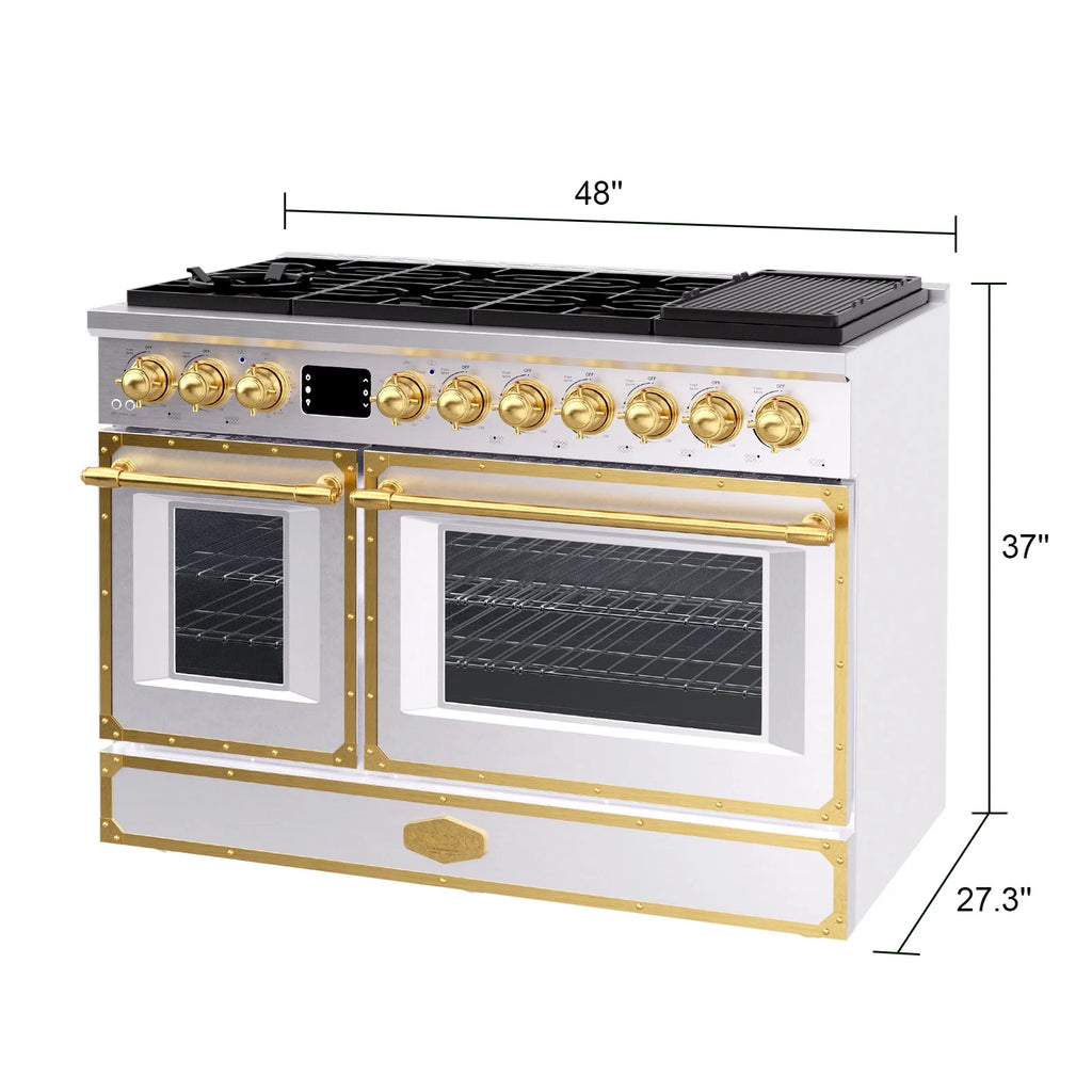 Akicon 48 Inch Freestanding Gas Range with 8 Sealed Burners Cooktop, 6.7 Cu.Ft. Dual Zone Capacity, Natural Gas/LP Convertible-BSGBGGA1
