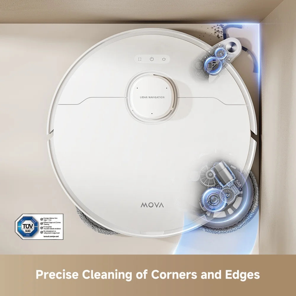 MOVA Robot P10 Pro Ultra Vacuum and Mop,  13,000Pa Suction 140°F Hot Water Auto Mop Washing & Drying, Dual Spinning Extenable Mop,10.5mm Lifting for Carpet, 360°Obstacle Avoidance, App Control