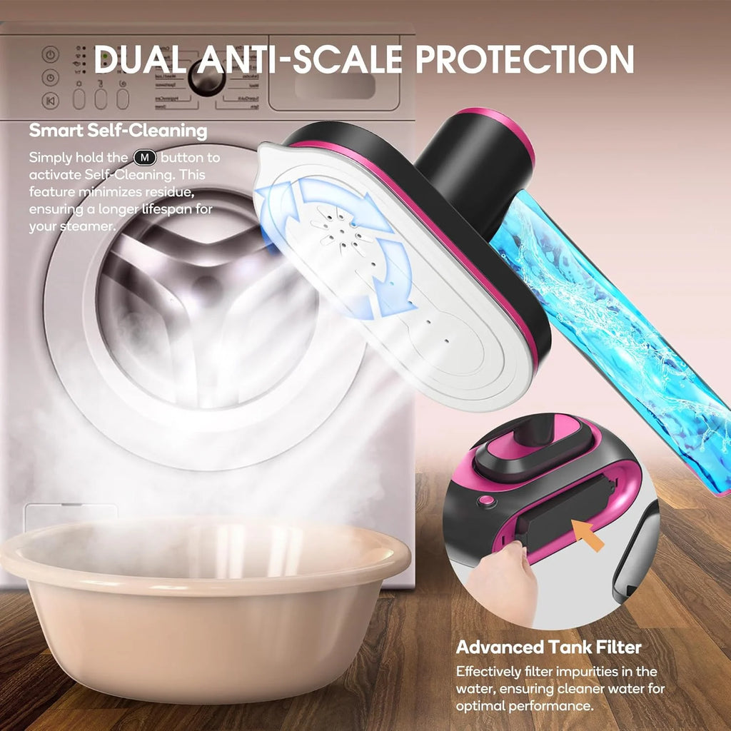 Newbealer Steamer for Clothes,2-in-1 1550W Turbocharged Garment Steamer & Iron ,3 Levels Smart Control Steaming,1.2L Detachable Tank,Auto Shut-Off,Self-Cleaning,Innovative Storage: Hang or Wall Mount