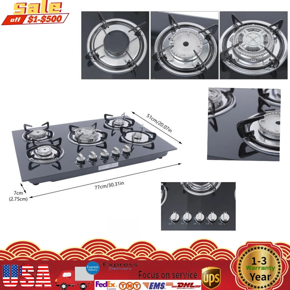 30" Stove Top Gas Cooktop Burner Kitchen Cooking LPG / Propane with 5 Burners