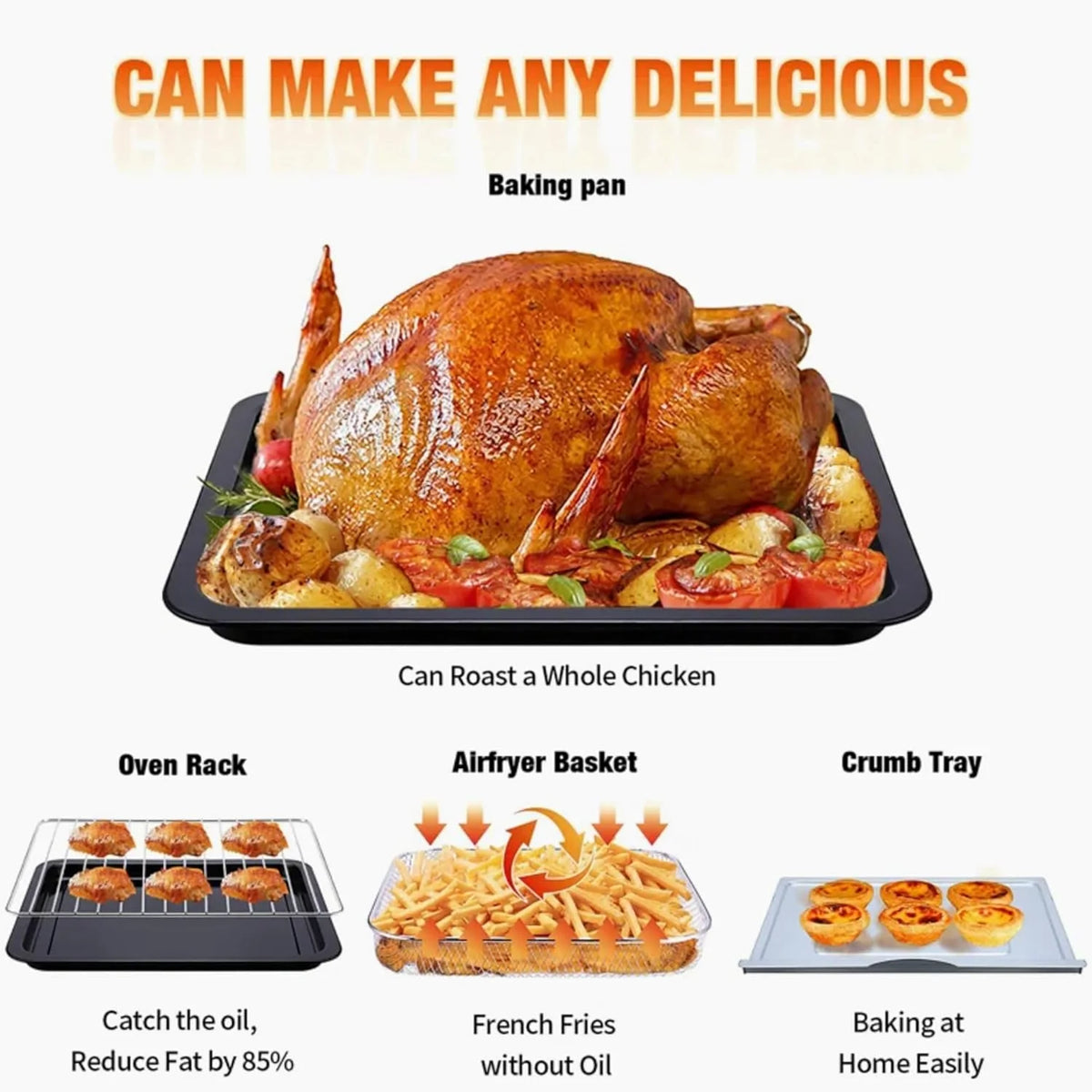 Plum Chef 13QT Air Fryer, 4-Slice Air Fryer Toaster Oven, Space Saving, Visible Window, Oil Free, 1500W, Black