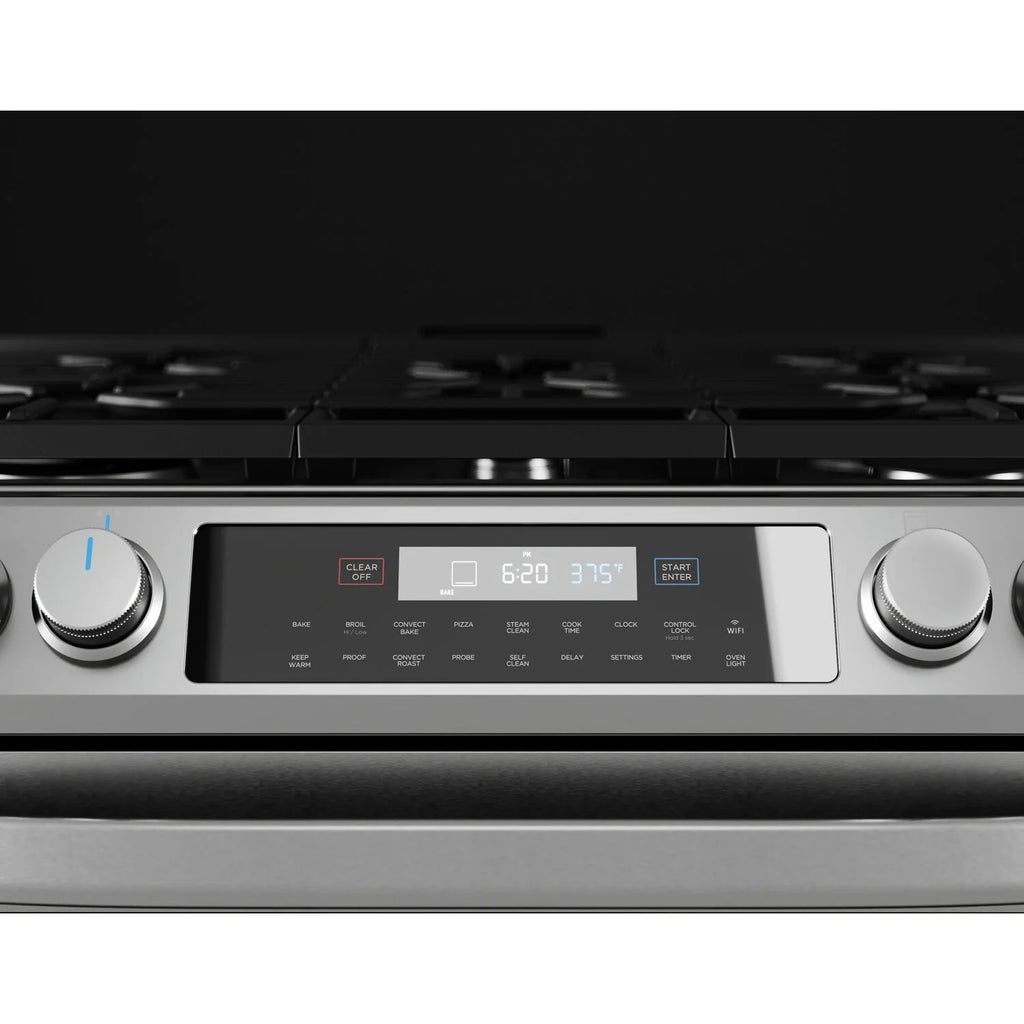 Midea 30-In Slide-In Gas Range with Wi-Fi Connectivity and Fan Convection, Stainless Steel, MGS30S2AST