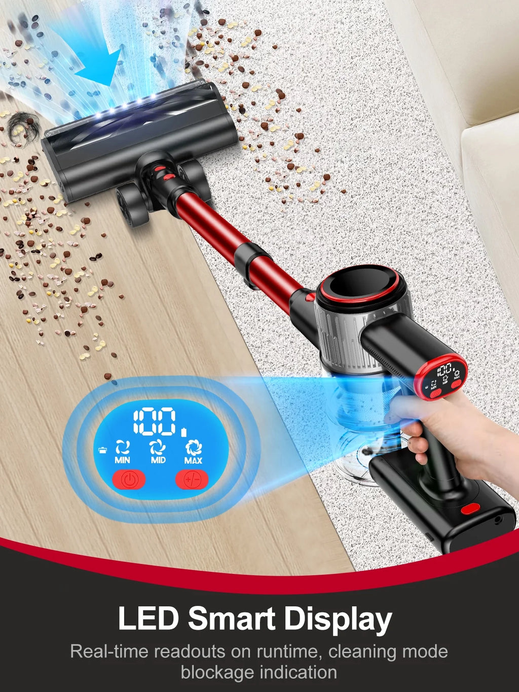 Cocbny Cordless Vacuum Cleaner, 28Kpa 8 in 1 Lightweight Stick Vacuum for Carpet Floor Pet Hair A27, Blue