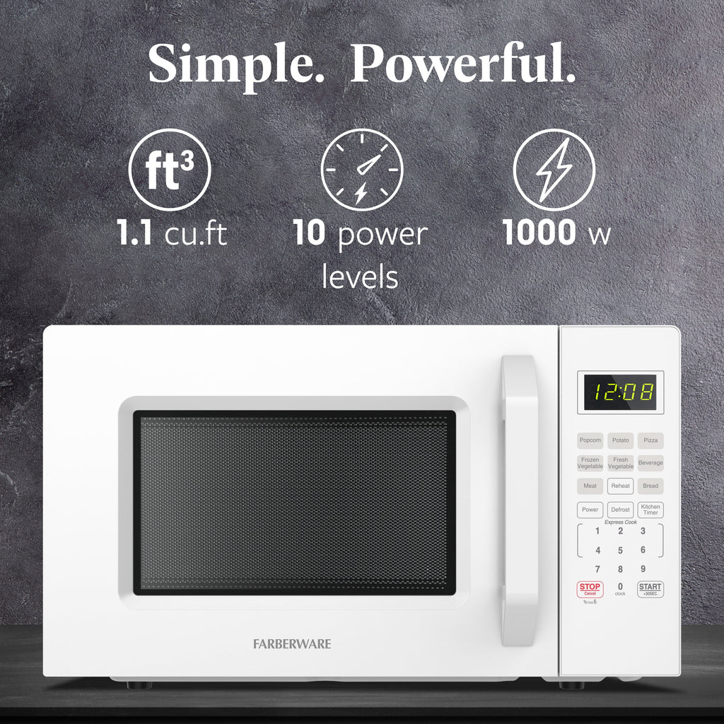 Farberware 1.1 Cu. Ft. 1000-Watt Compact Microwave Oven, Black
