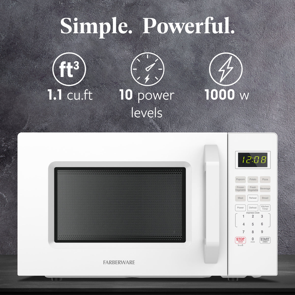 Farberware 1.1 Cu. Ft. 1000-Watt Compact Microwave Oven, Black