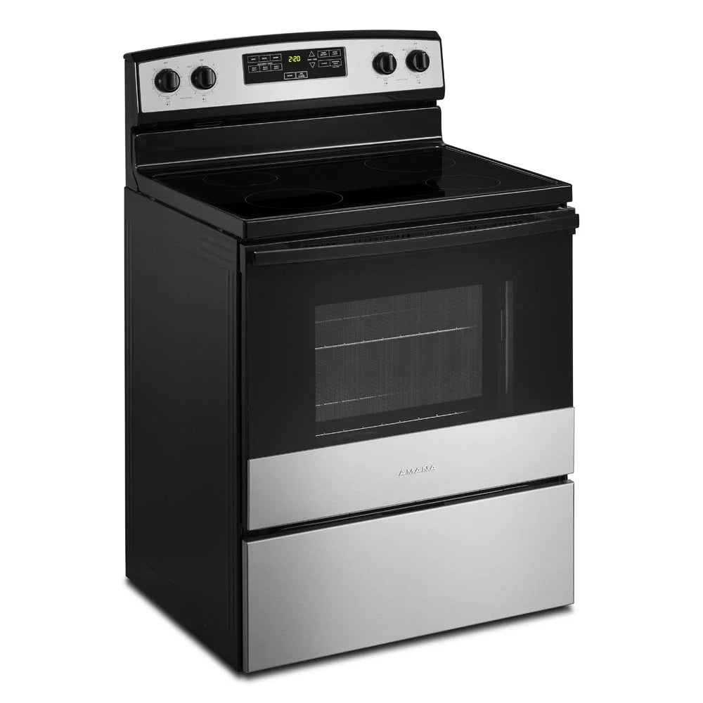 Amana? Brand New Model - AER6303MMS 30-inch Electric Range with 4.8 Cu ft oven. - assembled product Depth: 27.5�� - assembled product height: 46.08�� - assembled product Width: 30��