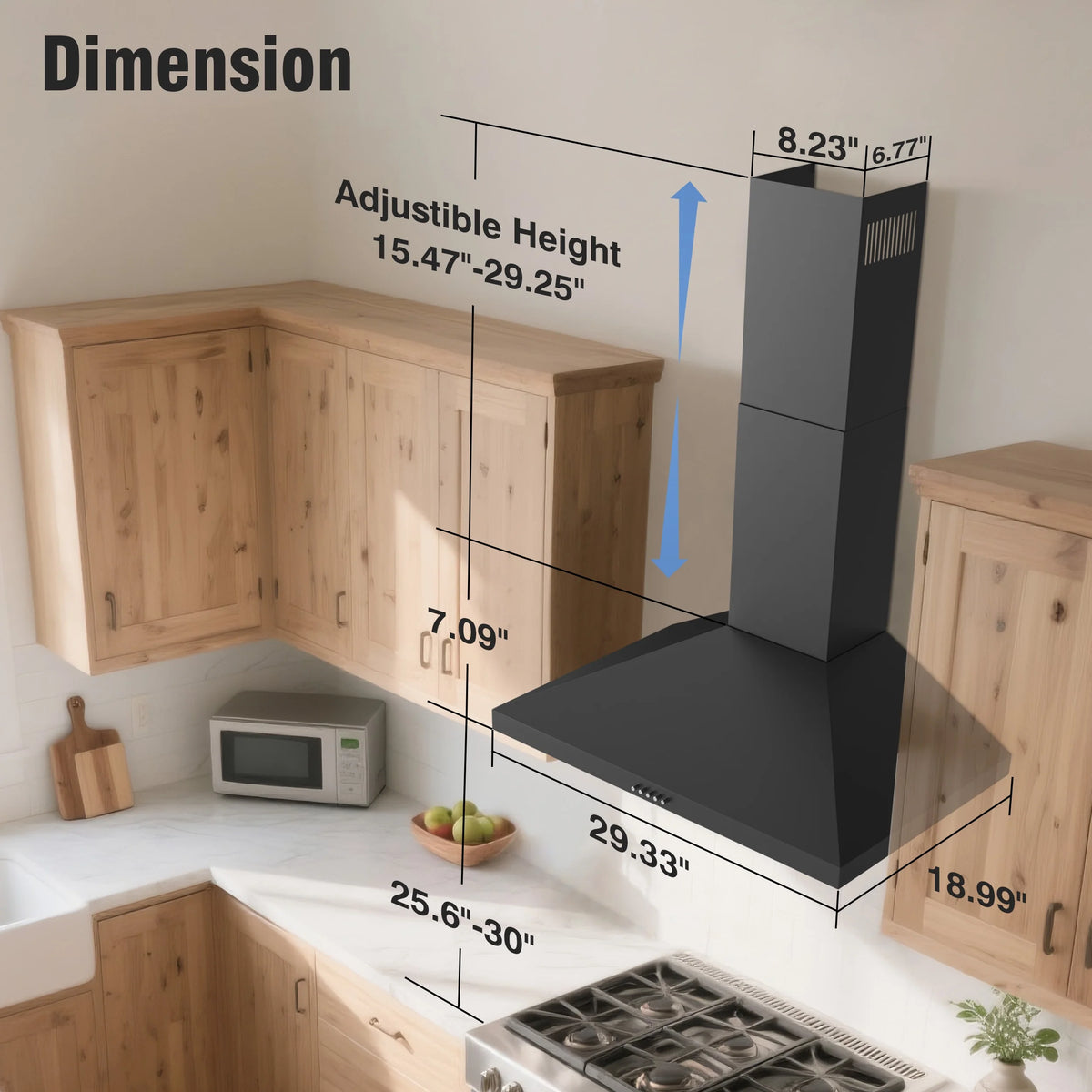 FIREGAS Wall Mount Range Hood 30 inch Black Vent Hood for Kitchen400 CFM with Ducted Convertible Ductless Kitchen Hood in Stainless Steel, 3-speed Whole-House Fan, LED Lights