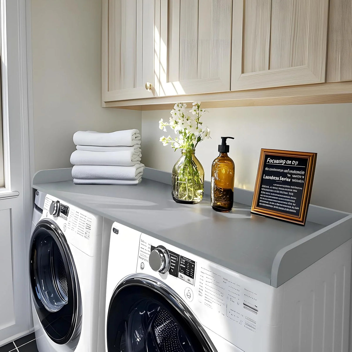 Kaboon Melamine Washer Dryer Countertop with Edge Rails �C Laundry Room Organization