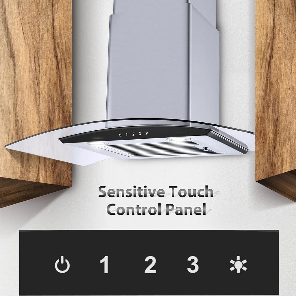 Tieasy 30-Inch Wall-Mounted Range Hood, 450CFM, Stainless Steel, 3-Speed Exhaust with Dishwasher-Safe Filter