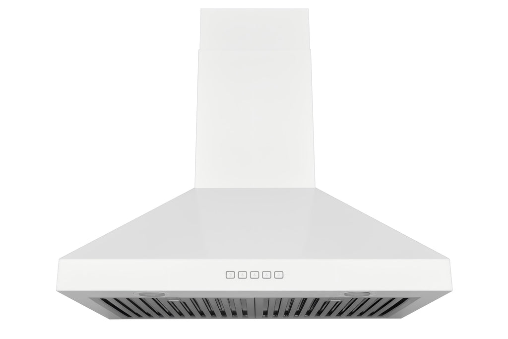 Hauslane WM-530  30-inch Wall Mount Range Hood, Matte White, Strong Suction, Stainless Steel Baffle Filters, LED Lamps