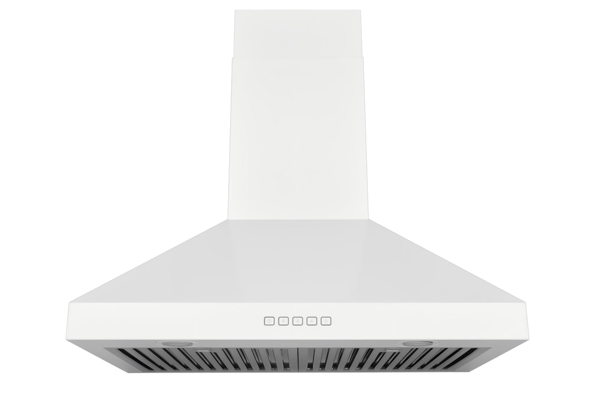 Hauslane WM-530  30-inch Wall Mount Range Hood, Matte White, Strong Suction, Stainless Steel Baffle Filters, LED Lamps