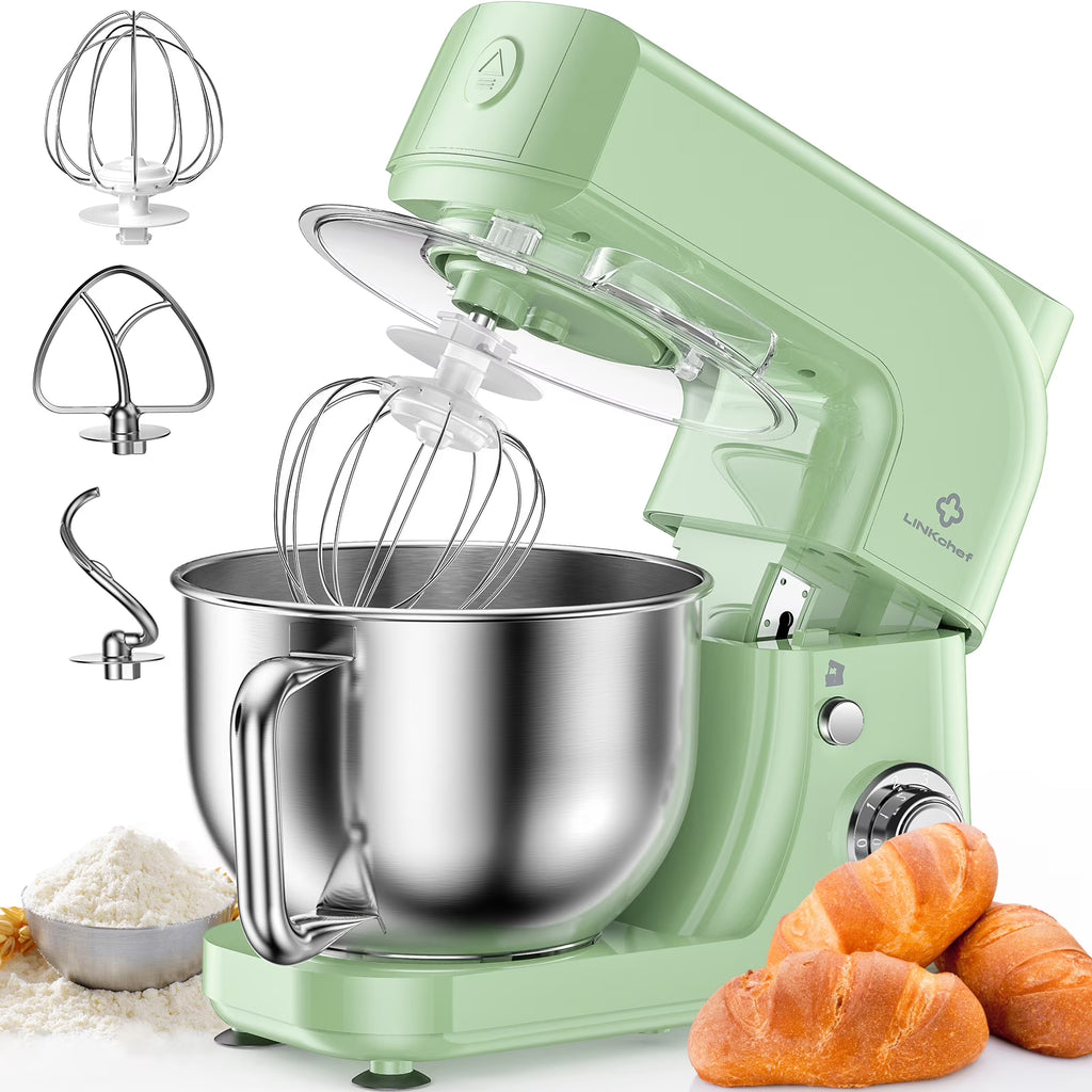 LINKChef Stand Mixer, 5.3QT 800W 6+P Speeds with Whisk, Dough Hook and Beater (White)