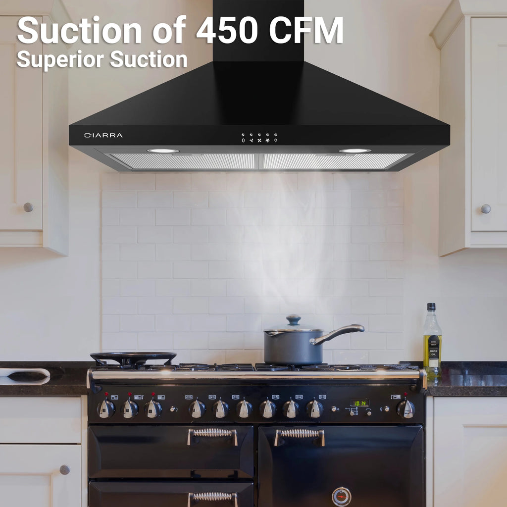 CIARRA Black Range Hood 30 inch Wall Mount Vent Hood Ductless Ducted Convertible CAB206P75